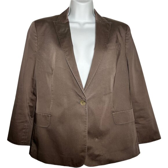 Akris Punto Cotton Blazer One Button Notched Lapel 3/4 Sleeve Brown Size 14 - Picture 1 of 15